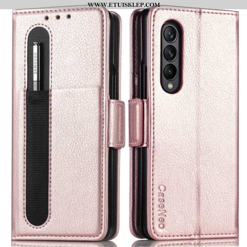 Etui Folio do Samsung Galaxy Z Fold 4 Otwór Na Długopis Liczi Ze Sztucznej Skóry Caseneo